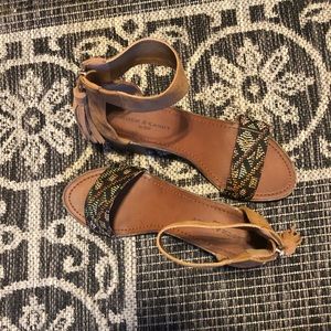 Heeled, embroidered, tasseled, sandals